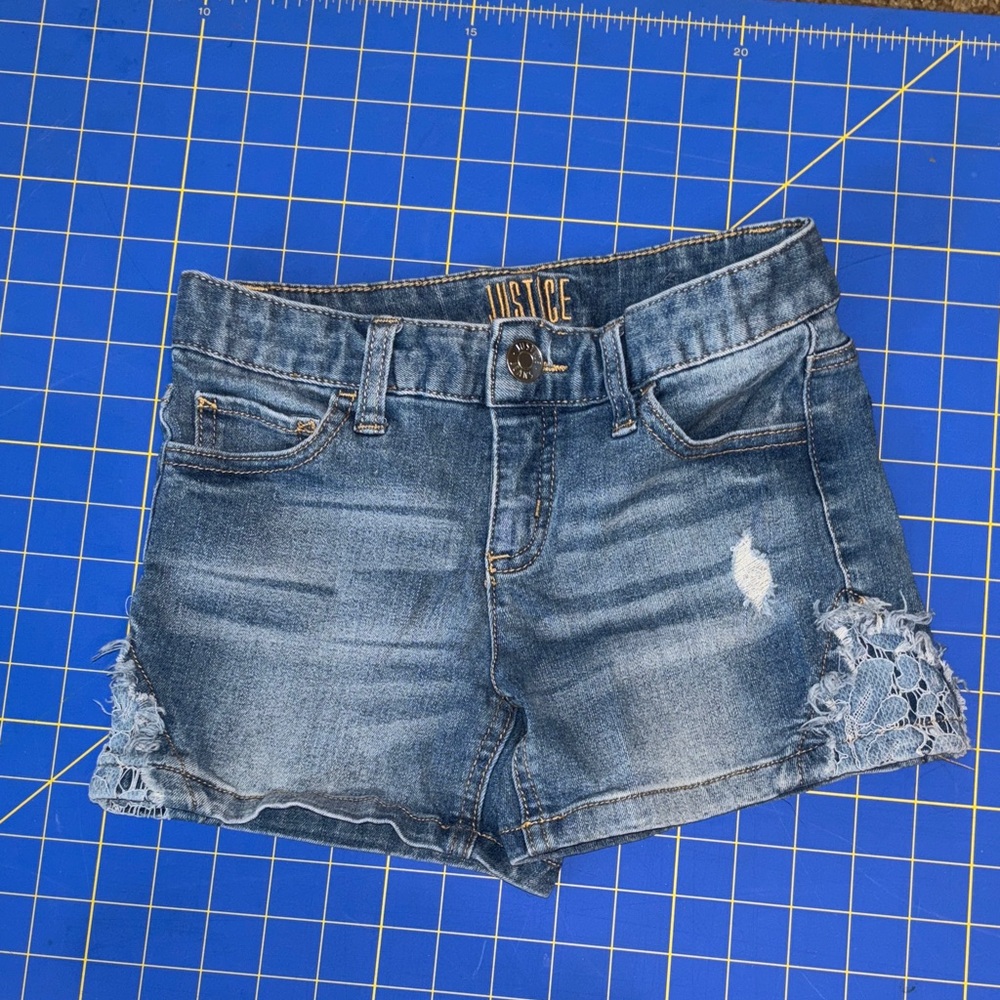 Justice Blue Denim Shorts with Lace Accents